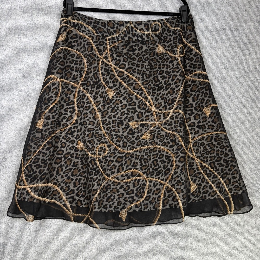 Vintage Silkland Size-16 Midi Skirt Y2K Silk Chiffon Animal Print Glam Leopard